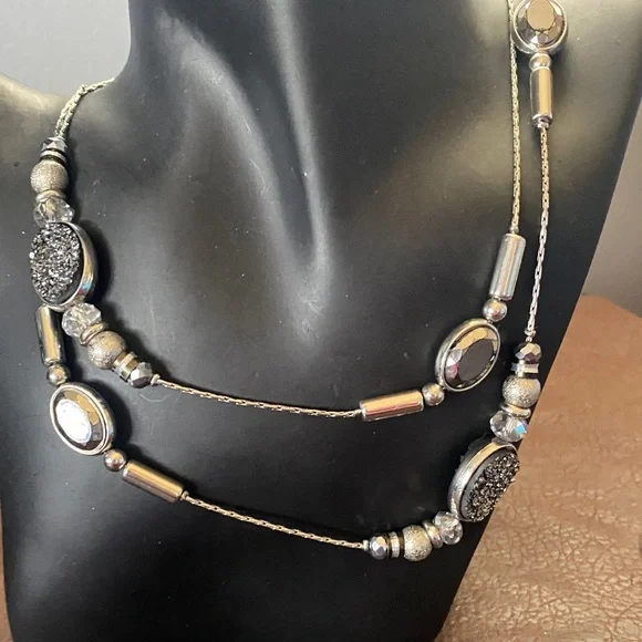 Vintage Lia Sophia abalone shell & baroque pearl necklace, NY floating bead - Picture 3 of 13